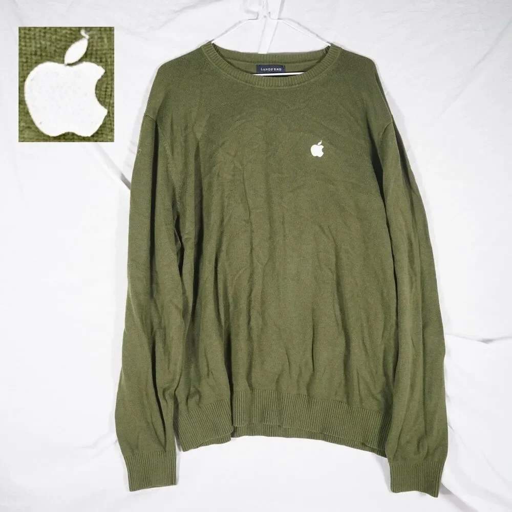 Apple Inc. Lands' End Sweater Green Embroidered Logo XL See Photos